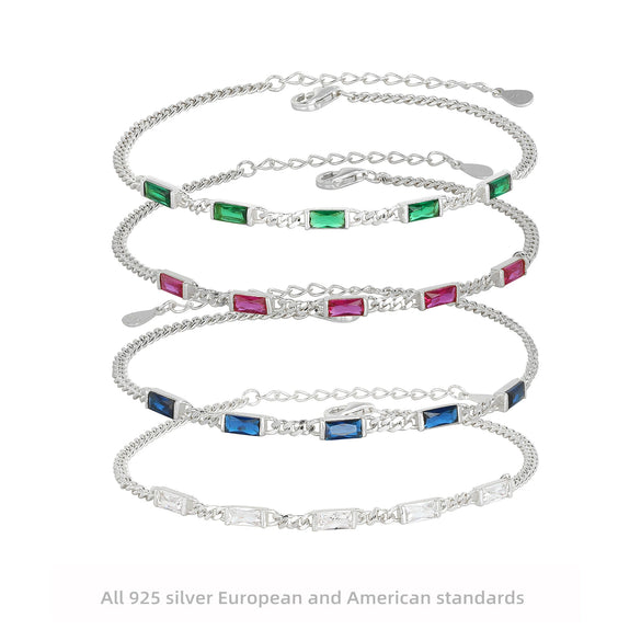 Jewelry S925 Sterling Silver Geometric Inlaid Zircon Retro Dopamine Bracelet Unisex Couple Style
