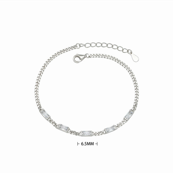 Jewelry S925 Sterling Silver Geometric Inlaid Zircon Retro Dopamine Bracelet Unisex Couple Style