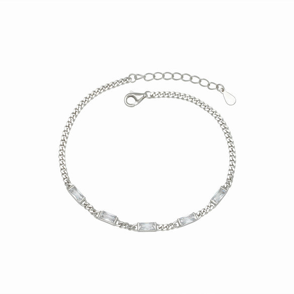 Jewelry S925 Sterling Silver Geometric Inlaid Zircon Retro Dopamine Bracelet Unisex Couple Style