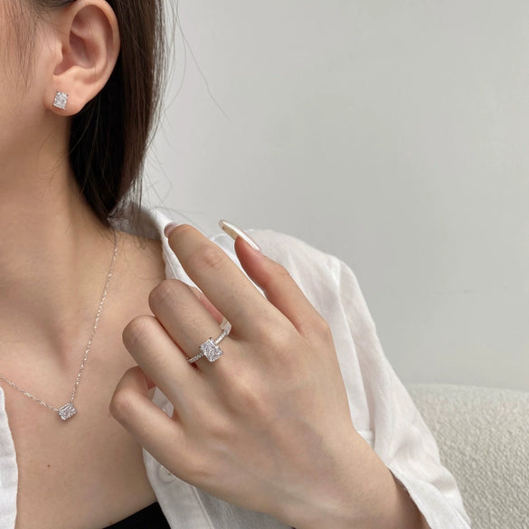Jewelry S925 Sterling Silver Geometric Square Zirconium Electroplating Women's