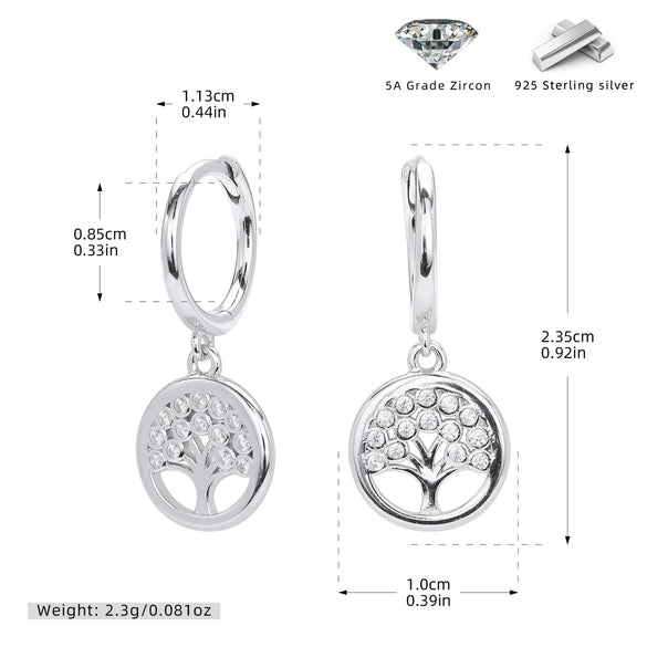 Jewelry S925 Sterling Silver Inlaid Zircon Geometric Tree Of Life Gold Plated Women's Earrings