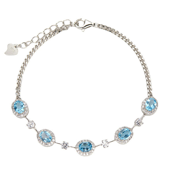 Jewelry S925 Sterling Silver Natural Gemstone Geometric Style Bracelet For Women