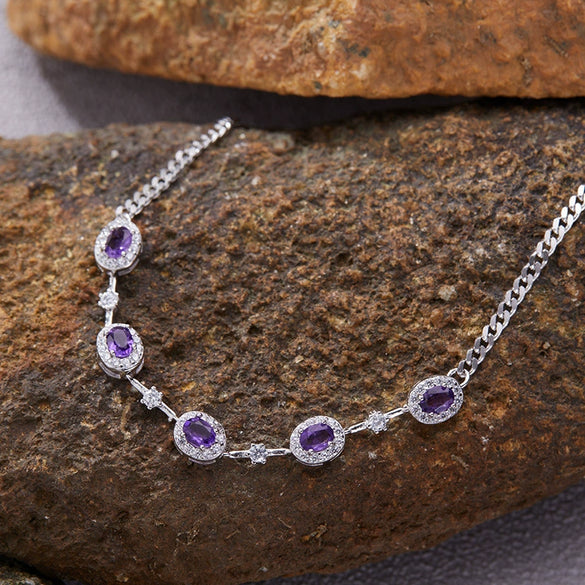 Jewelry S925 Sterling Silver Natural Gemstone Geometric Style Bracelet For Women