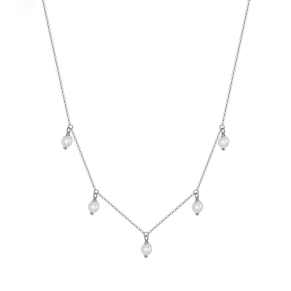 Jewelry S925 Sterling Silver Natural Pearl Geometric Pendant Necklace Electroplating