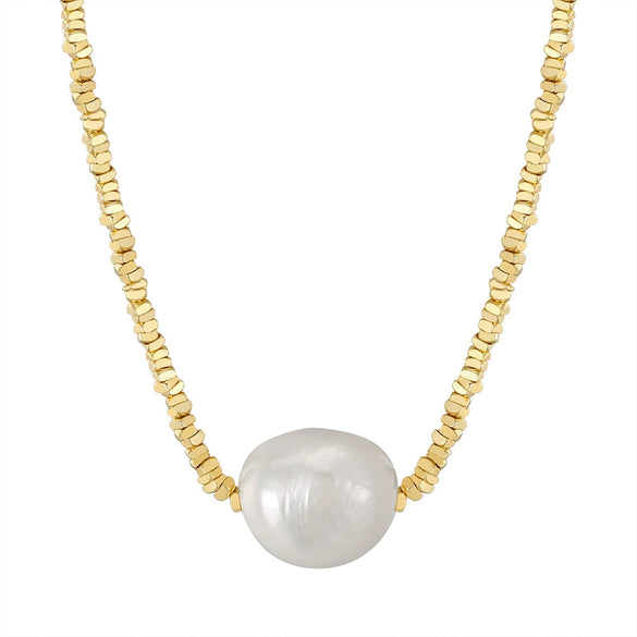 Jewelry S925 Sterling Silver Natural Pearl Geometric Pendant Necklace Electroplating