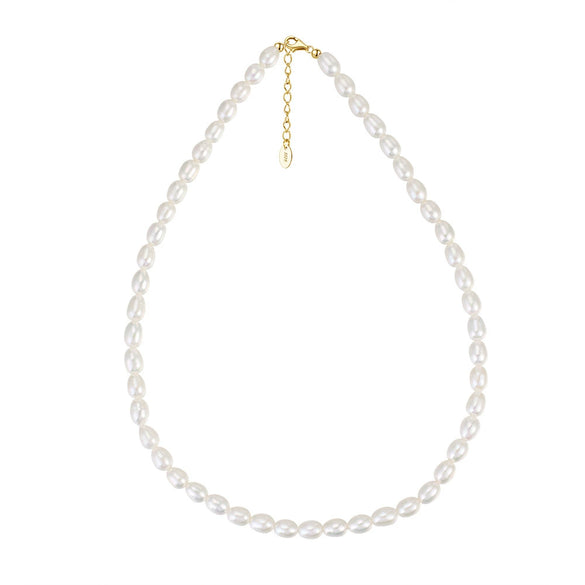 Jewelry S925 Sterling Silver Natural Pearl Geometric Pendant Necklace Electroplating