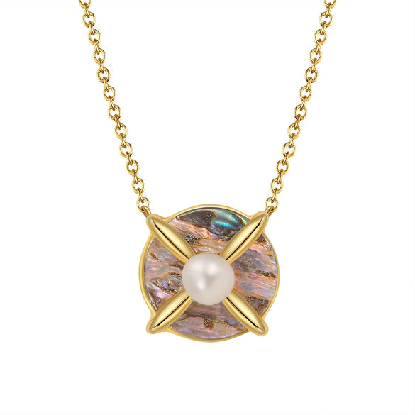 Jewelry S925 Sterling Silver Natural Pearl Geometric Pendant Necklace Electroplating
