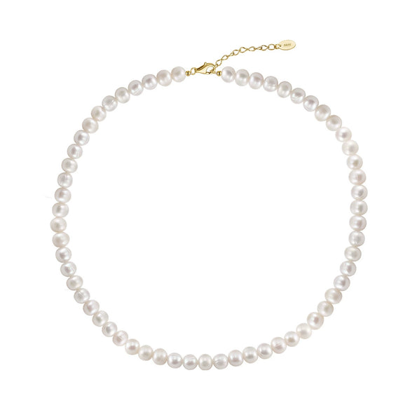 Jewelry S925 Sterling Silver Natural Pearl Geometric Pendant Necklace Electroplating