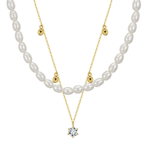 Jewelry S925 Sterling Silver Natural Pearl Geometric Pendant Necklace Electroplating
