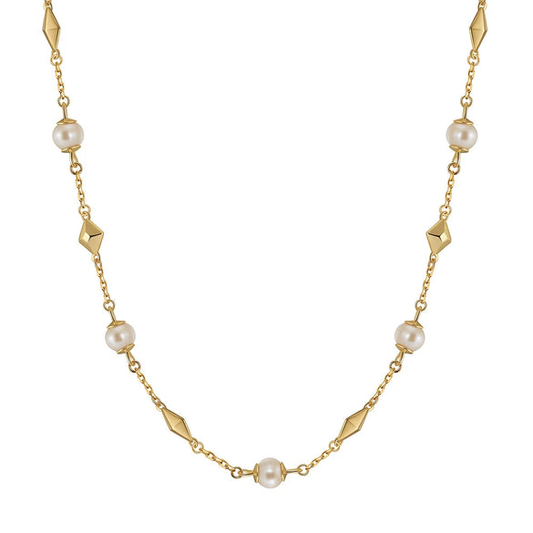 Jewelry S925 Sterling Silver Natural Pearl Geometric Pendant Necklace Electroplating