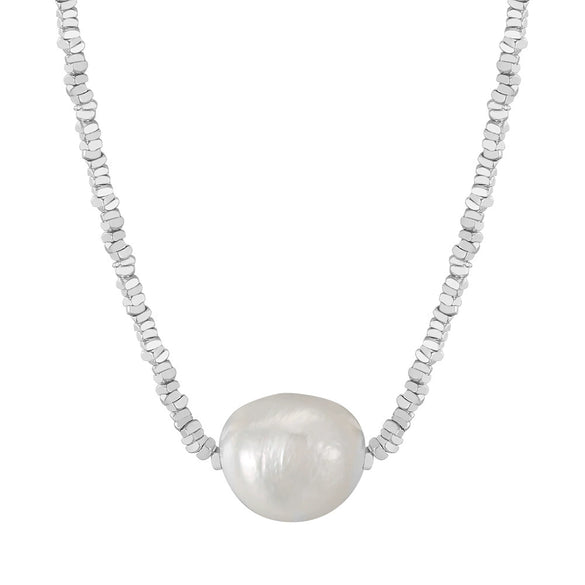 Jewelry S925 Sterling Silver Natural Pearl Geometric Pendant Necklace Electroplating