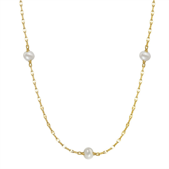 Jewelry S925 Sterling Silver Natural Pearl Geometric Pendant Necklace Electroplating
