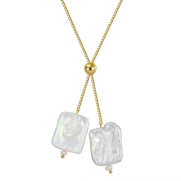 Jewelry S925 Sterling Silver Natural Pearl Geometric Pendant Necklace Electroplating