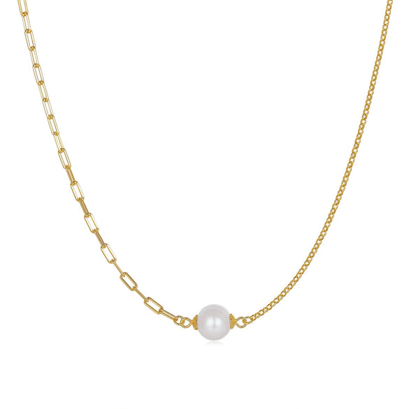 Jewelry S925 Sterling Silver Natural Pearl Geometric Pendant Necklace Electroplating