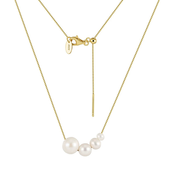 Jewelry S925 Sterling Silver Natural Pearl Geometric Pendant Necklace Electroplating