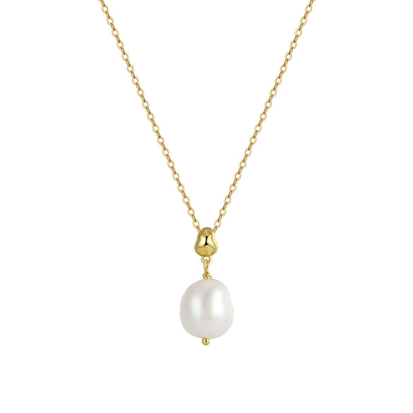 Jewelry S925 Sterling Silver Natural Pearl Geometric Pendant Necklace Electroplating