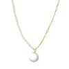 Jewelry S925 Sterling Silver Natural Pearl Geometric Pendant Necklace Electroplating