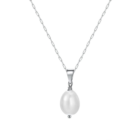 Jewelry S925 Sterling Silver Natural Pearl Geometric Pendant Necklace Electroplating