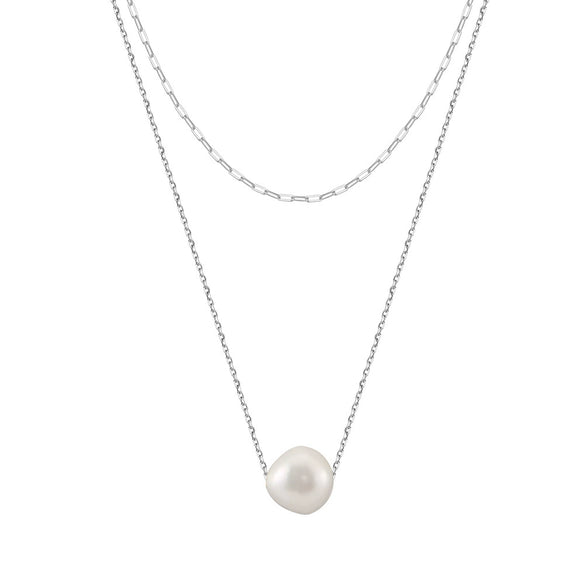 Jewelry S925 Sterling Silver Natural Pearl Geometric Pendant Necklace Electroplating