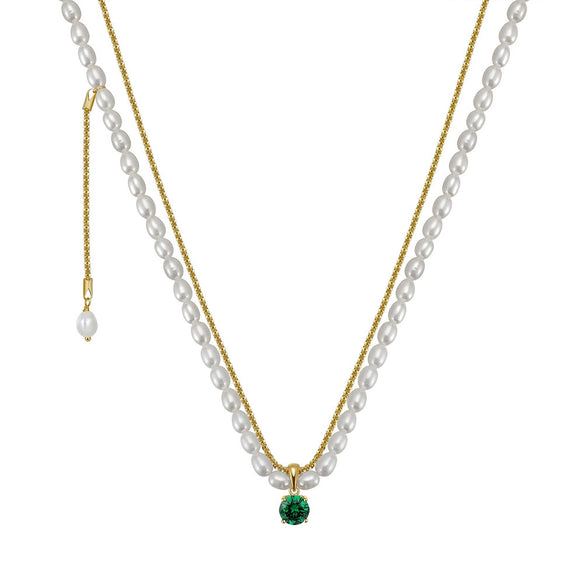 Jewelry S925 Sterling Silver Natural Pearl Geometric Pendant Necklace Electroplating