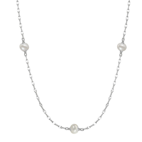 Jewelry S925 Sterling Silver Natural Pearl Geometric Pendant Necklace Electroplating
