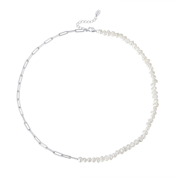Jewelry S925 Sterling Silver Natural Pearl Geometric Pendant Necklace Electroplating