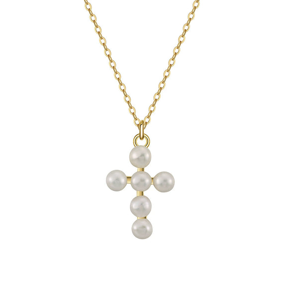 Jewelry S925 Sterling Silver Natural Pearl Geometric Pendant Necklace Electroplating