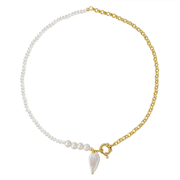 Jewelry S925 Sterling Silver Natural Pearl Geometric Pendant Necklace Electroplating