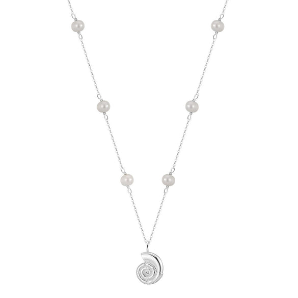 Jewelry S925 Sterling Silver Natural Pearl Geometric Pendant Necklace Electroplating