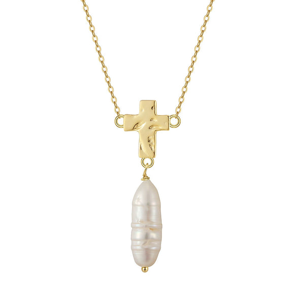 Jewelry S925 Sterling Silver Natural Pearl Geometric Pendant Necklace Electroplating