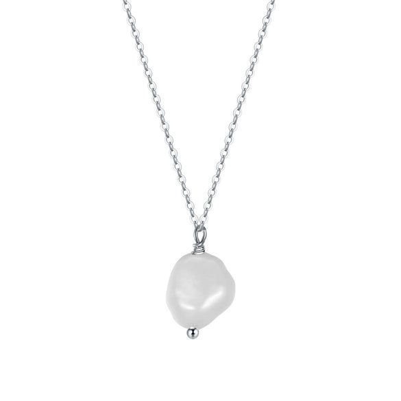 Jewelry S925 Sterling Silver Natural Pearl Geometric Pendant Necklace Electroplating