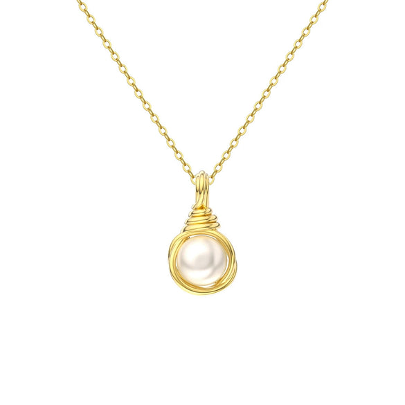 Jewelry S925 Sterling Silver Natural Pearl Geometric Pendant Necklace Electroplating