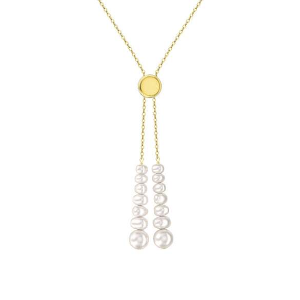 Jewelry S925 Sterling Silver Natural Pearl Geometric Pendant Necklace Electroplating