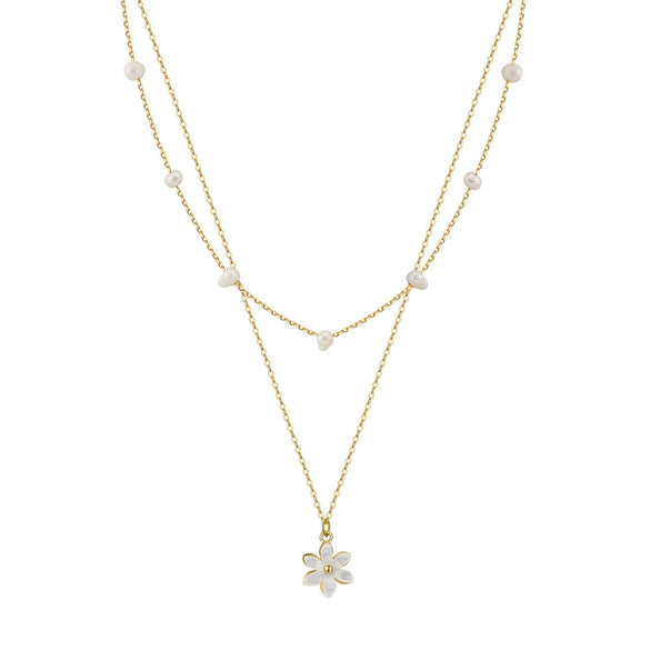 Jewelry S925 Sterling Silver Natural Pearl Geometric Pendant Necklace Electroplating