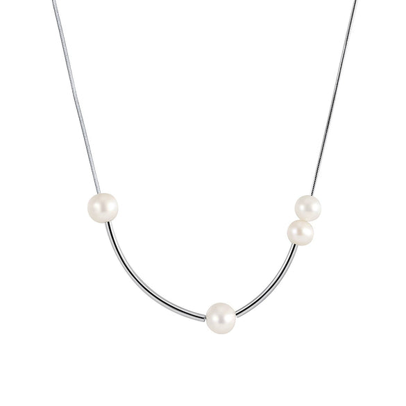 Jewelry S925 Sterling Silver Natural Pearl Geometric Pendant Necklace Electroplating