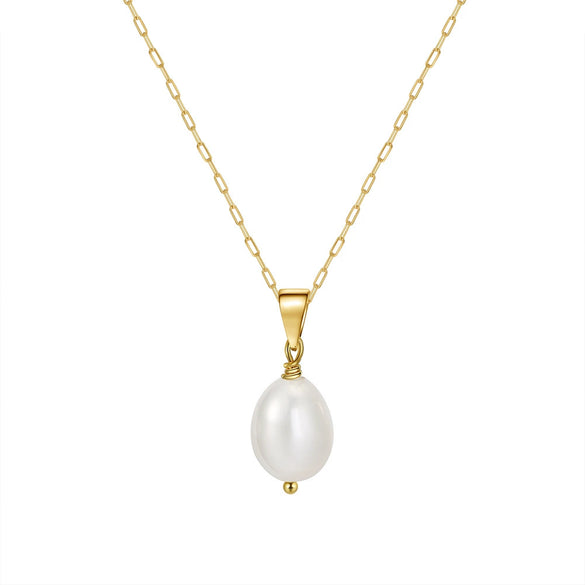 Jewelry S925 Sterling Silver Natural Pearl Geometric Pendant Necklace Electroplating