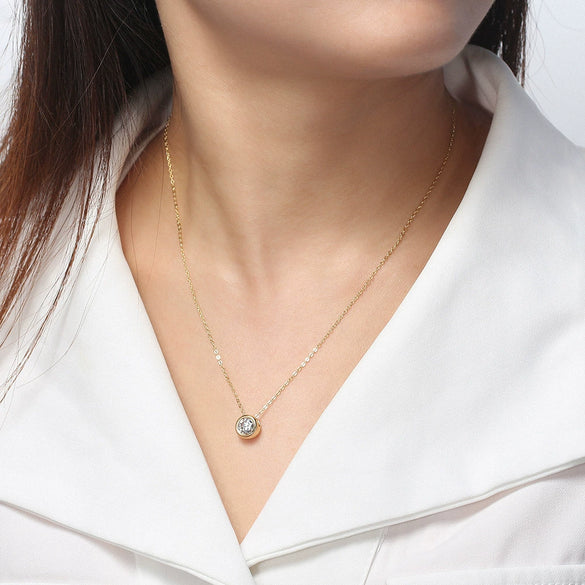 Jewelry S925 Sterling Silver Round Bag Pendant Necklace Electroplated
