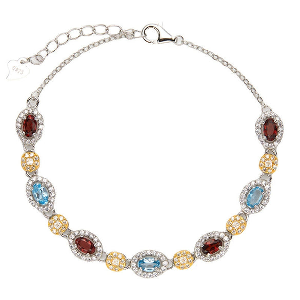 Jewelry S925 Sterling Silver Set With Natural Color Treasure Topaz Garnet Geometric Style For Women