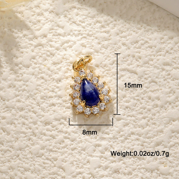 Jewelry Semiprecious Stone Heartshaped Pendants Copper Plated With 18K Gold Inlay Crystal Bracelet Charms Sweet Style