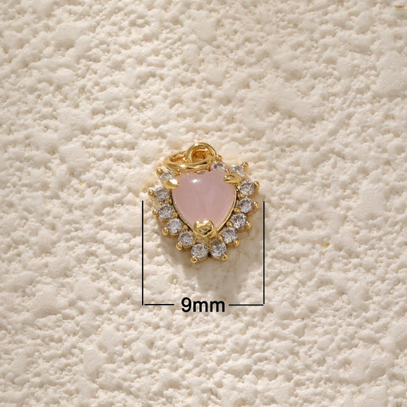 Jewelry Semiprecious Stone Heartshaped Pendants Copper Plated With 18K Gold Inlay Crystal Bracelet Charms Sweet Style