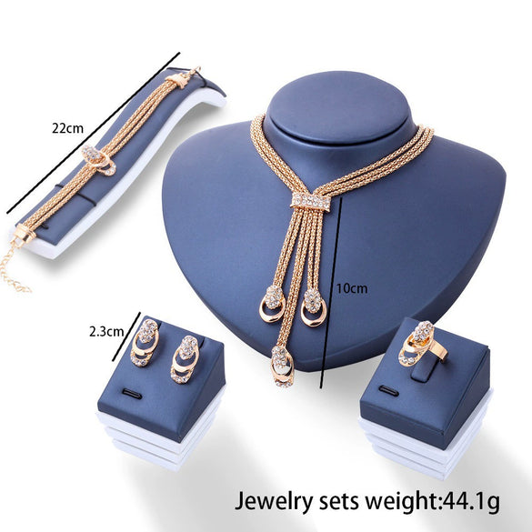 Jewelry Set Alloy Gold Plated Geometric Crystal Four Pieces Suit