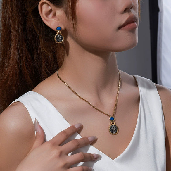 Jewelry Set Alloy Titanium Steel Portrait Engraving Electroplating For Women