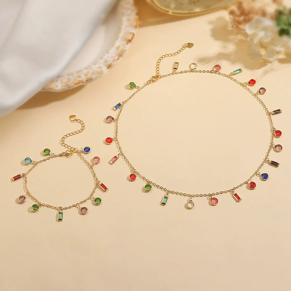 Jewelry Set Copper Inlaid Zirconia With Irregular Pattern Water Wave Chain For Ladies