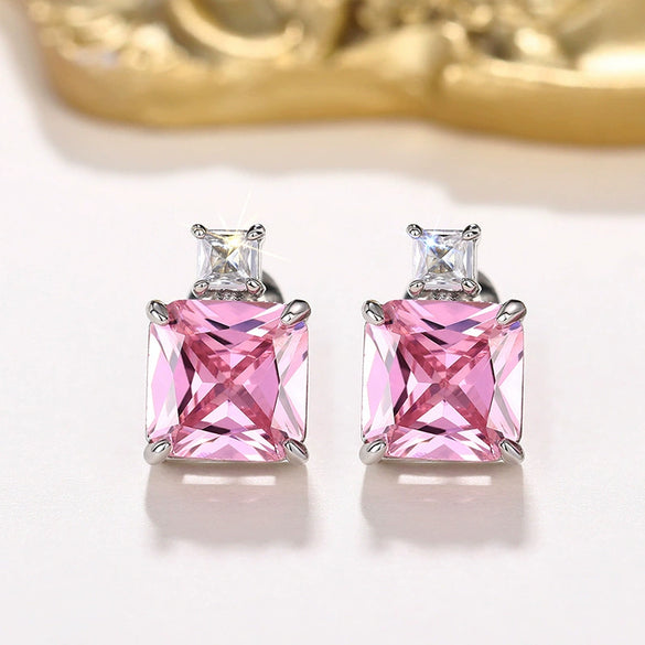 Jewelry Set Copper Princess Geometric Cube Imitation Ice Flower Women's Perfumery Bottle Earrings Necklace