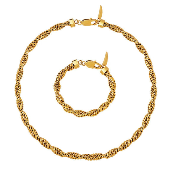 Jewelry Set Copper Twist Chain Exotic Geometric Electroplated Necklace Bracelet For Women