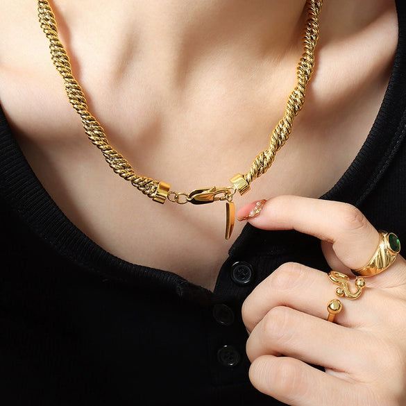 Jewelry Set Copper Twist Chain Exotic Geometric Electroplated Necklace Bracelet For Women