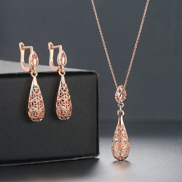 Jewelry Set Copper Water Drop Hollow Electroplated Pendant Earrings For Women