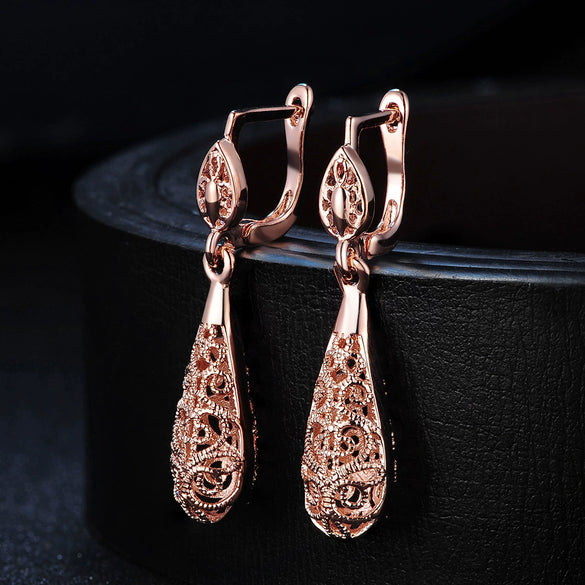 Jewelry Set Copper Water Drop Hollow Electroplated Pendant Earrings For Women
