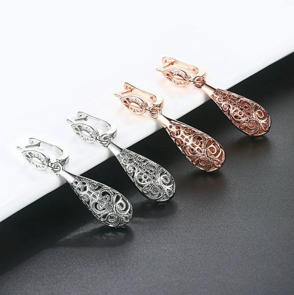 Jewelry Set Copper Water Drop Hollow Electroplated Pendant Earrings For Women