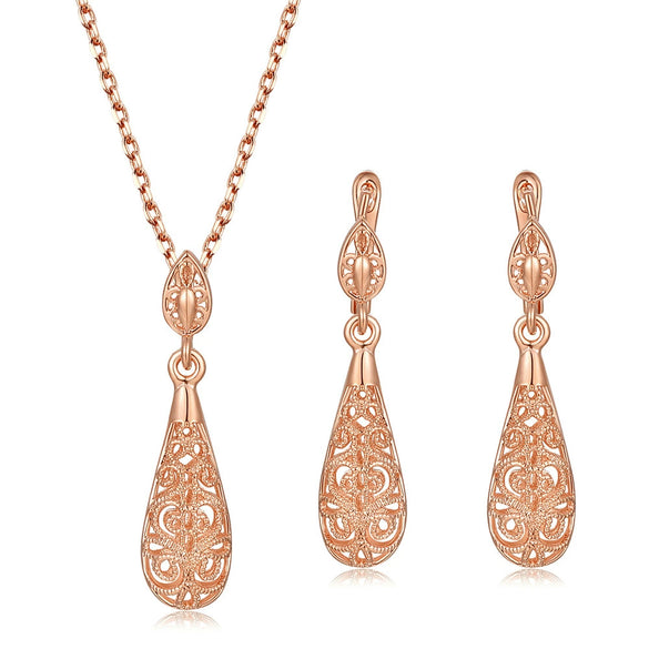 Jewelry Set Copper Water Drop Hollow Electroplated Pendant Earrings For Women